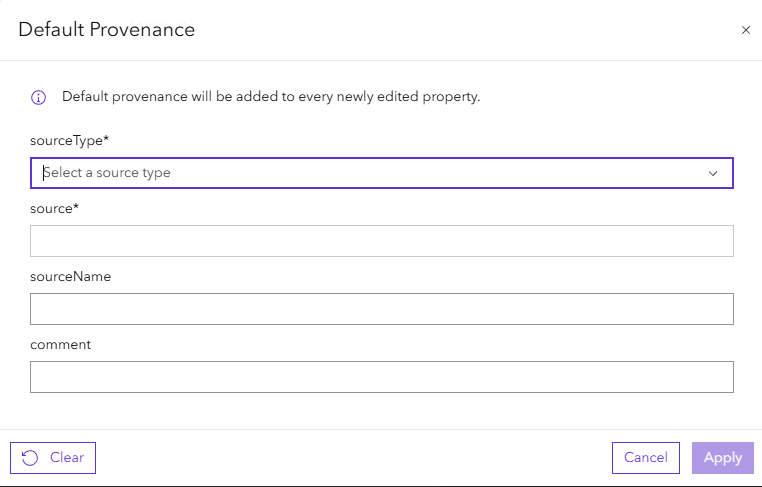 The default provenance modal.