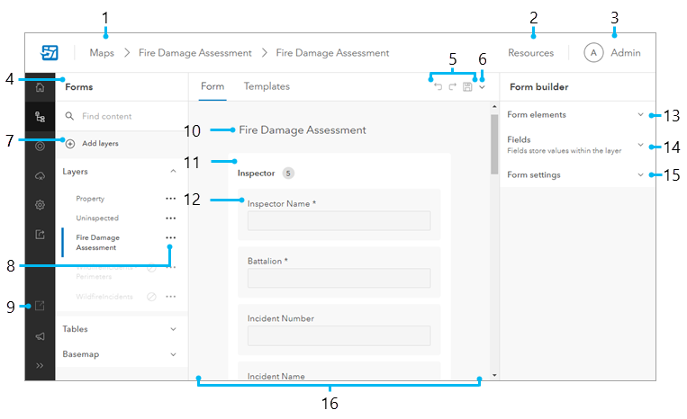 Forms page showing the form builder.