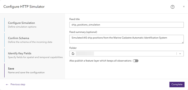 Save the feed step in the feed configuration wizard